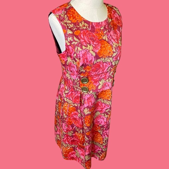 MICHAEL Michael Kors Pink & Orange Floral Print Button-Detail Shift Dress Sz 8P - Picture 15 of 16